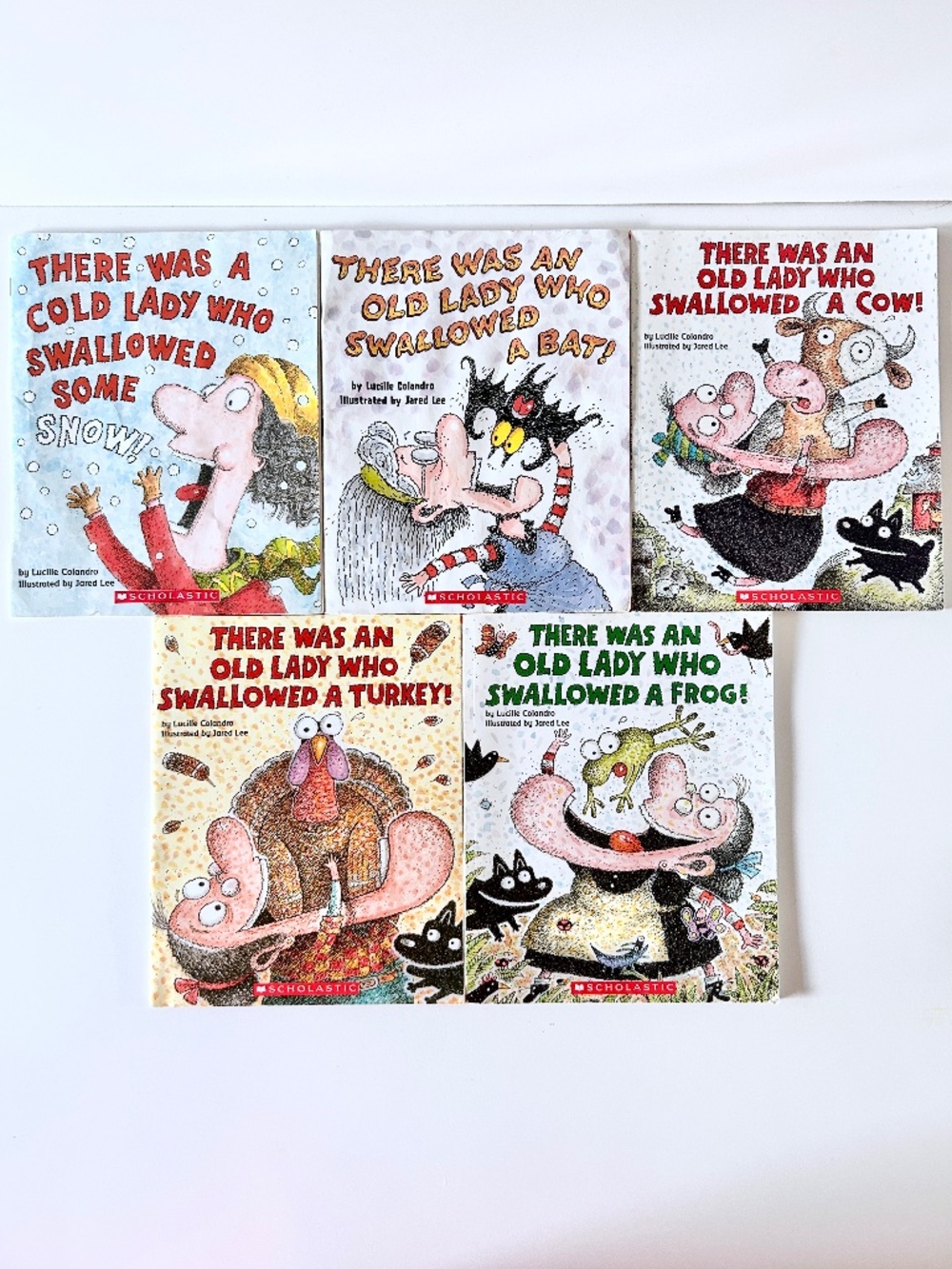 There Was An Old Lady Picture Book Lot Of 5 Snow Frog Turkey Cow Bat Colandro